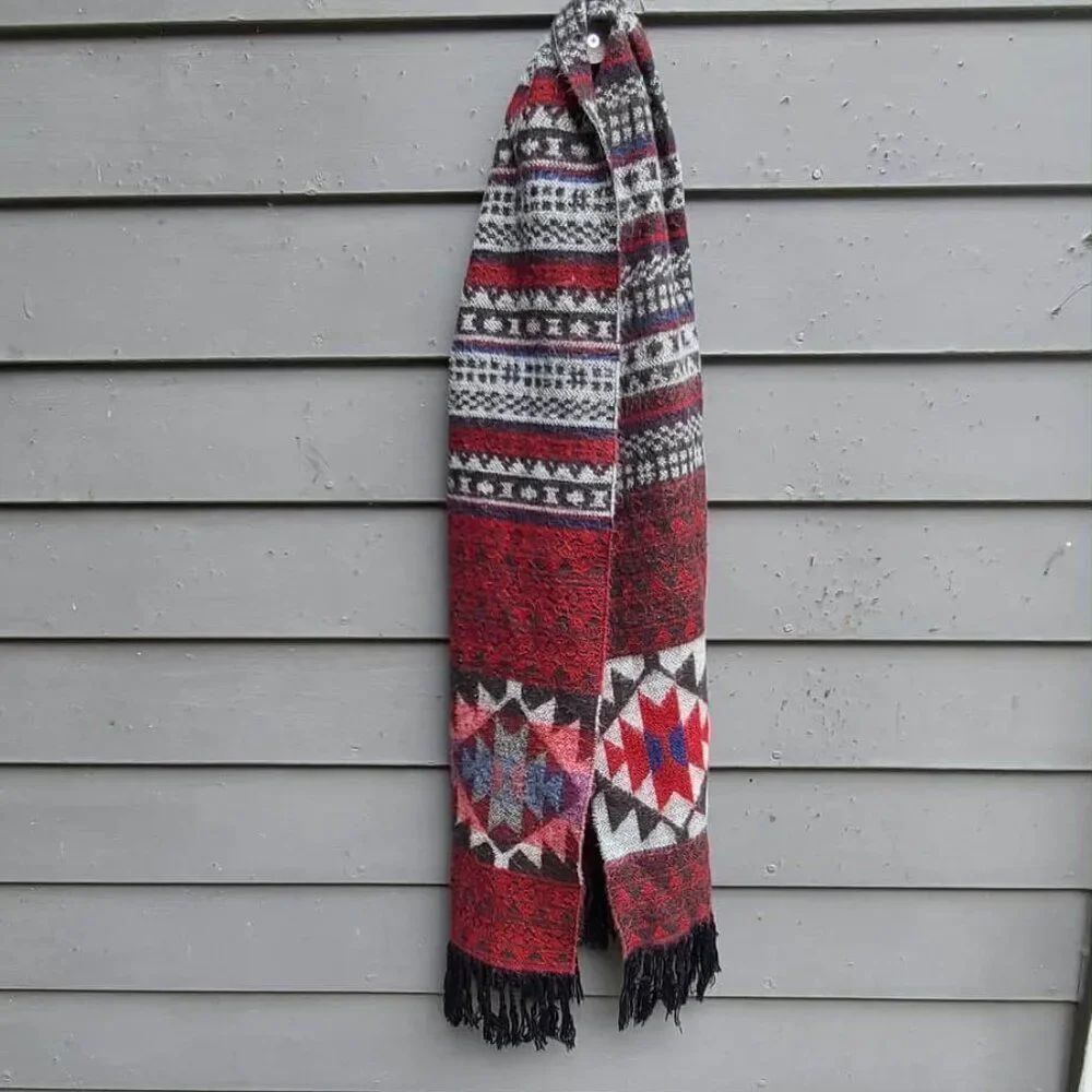 Acrylic Winter Scarf Black Burgundy Gray